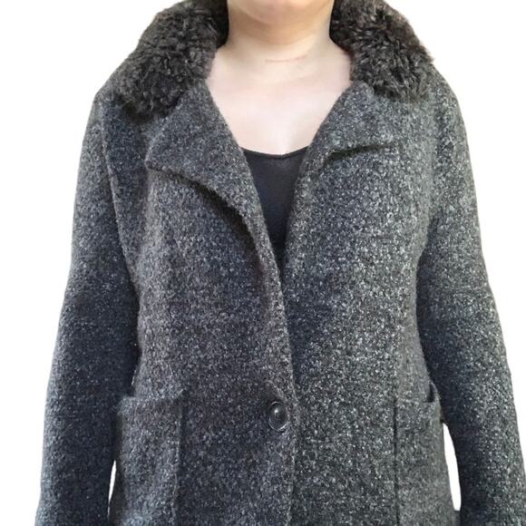 Zara Knit Cardigan Coat Coatigan Heather Gray Faux Fur Collar Midi Classic - Picture 3 of 7